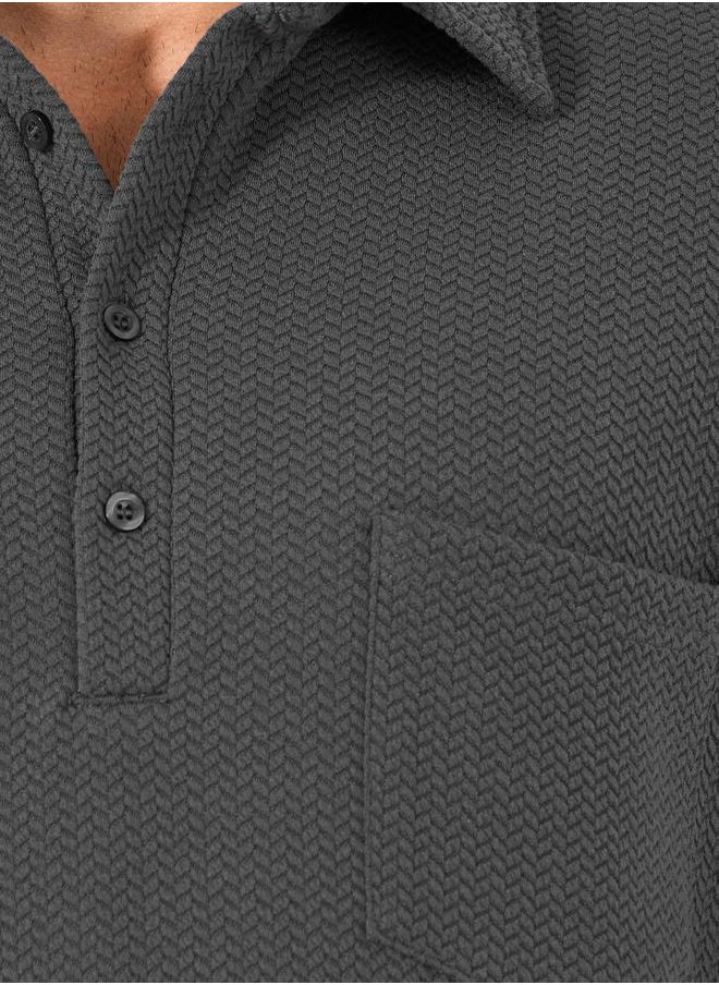 Styli - Premium Chevron Textured Knit Half Placket Relaxed Polo - Image 1
