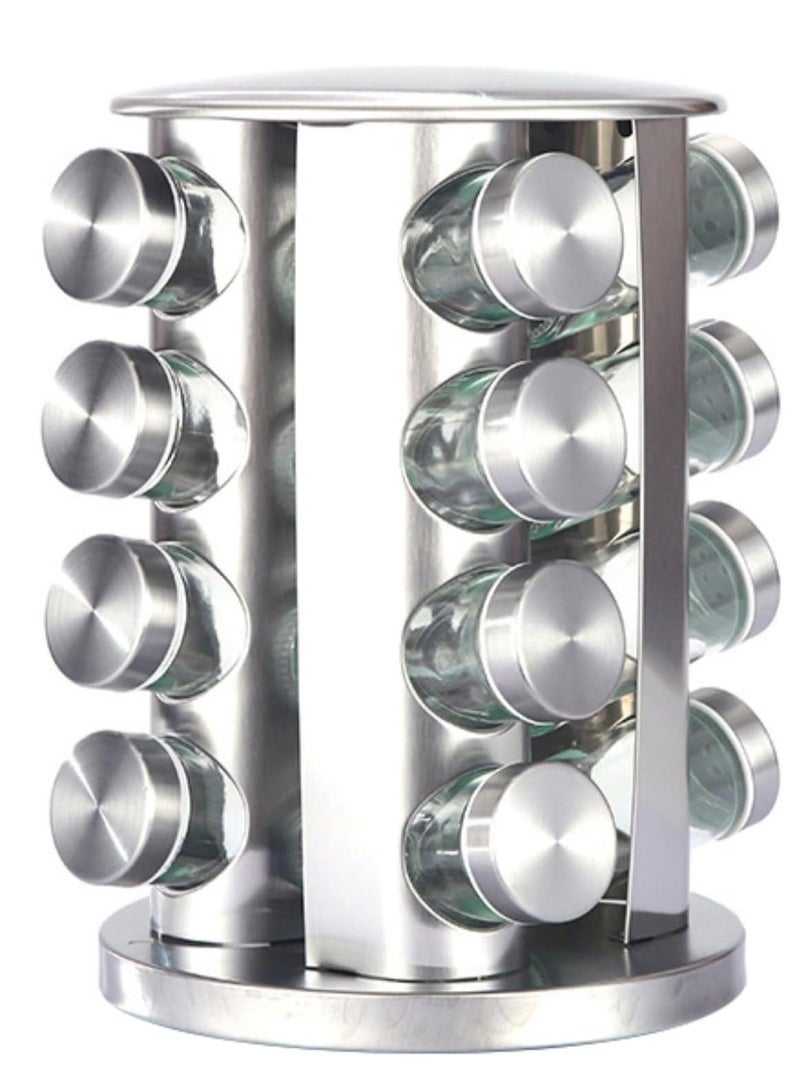 ELTRAZONE Revolving Spice Rack Organizer With Jars, Spice Organizer For Cabinets Countertop, Stainless Steel Seasoning Organizer For Easy Mess Free Transfer (Color : A, Size : 16 Jars) - Image 1