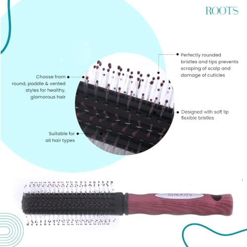 ROOTS Truglam Pink Round Hair Brush | Soft Tip Flexible Bristles | Prevent Scalp Scraping & Cuticle Damage | For All Hair Types | For Men & Women | Length - 9.13 Inch, Model No - RLV13 - Image 3