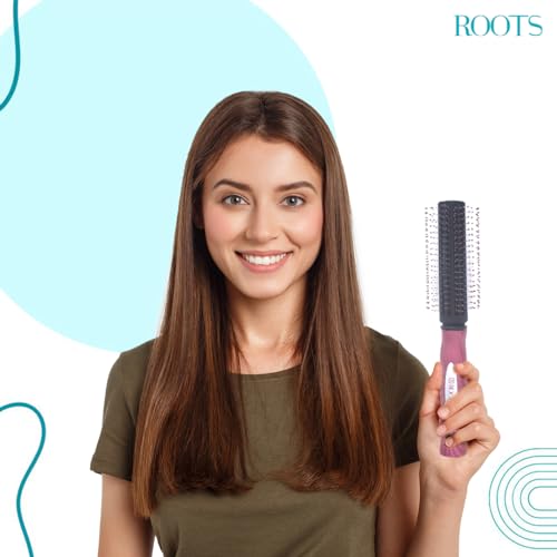 ROOTS Truglam Pink Round Hair Brush | Soft Tip Flexible Bristles | Prevent Scalp Scraping & Cuticle Damage | For All Hair Types | For Men & Women | Length - 9.13 Inch, Model No - RLV13 - Image 4