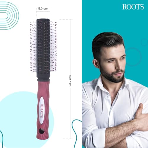 ROOTS Truglam Pink Round Hair Brush | Soft Tip Flexible Bristles | Prevent Scalp Scraping & Cuticle Damage | For All Hair Types | For Men & Women | Length - 9.13 Inch, Model No - RLV13 - Image 5