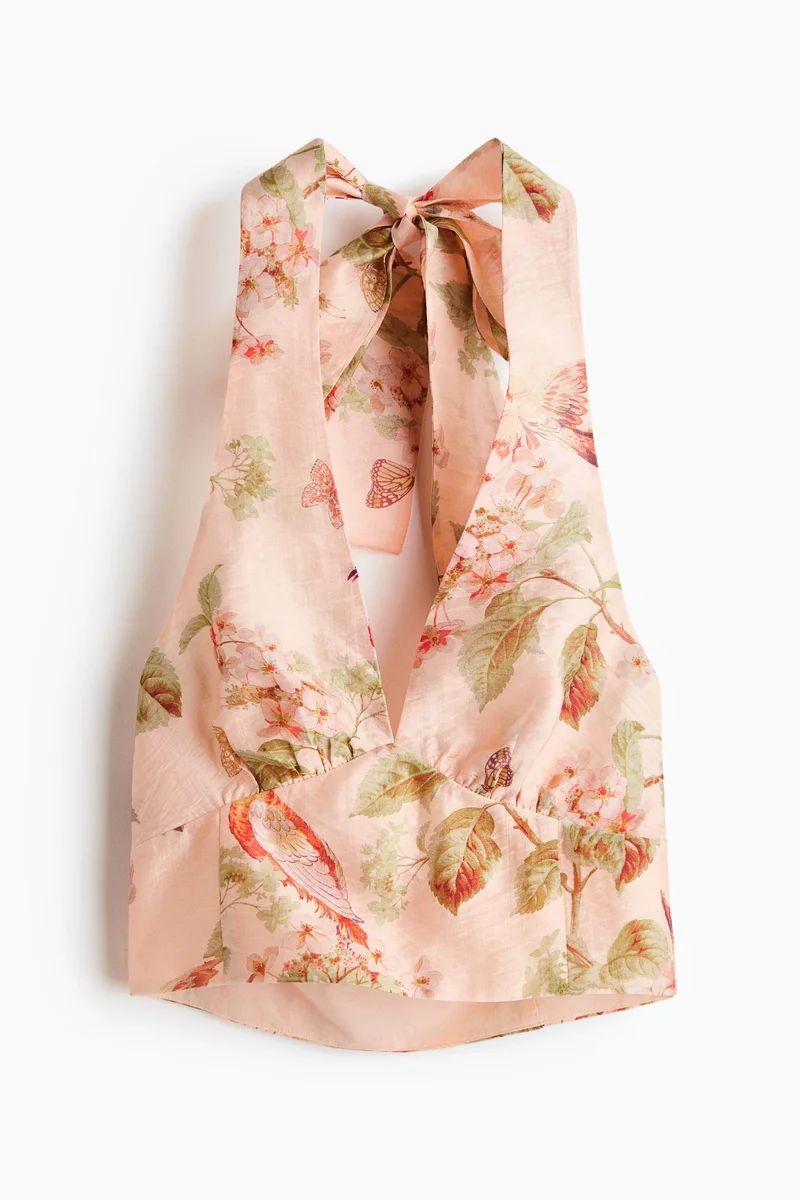 اتش اند ام بلوزة منقوشة بشرائط حول الرقبة