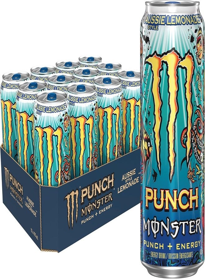 Monster Punch + Energy Aussie Style Lemonade Energy Drink, 473 mL Cans, 12 Pack, - Image 1