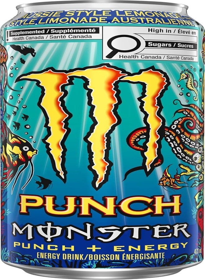Monster Punch + Energy Aussie Style Lemonade Energy Drink, 473 mL Cans, 12 Pack, - Image 2