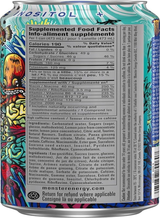 Monster Punch + Energy Aussie Style Lemonade Energy Drink, 473 mL Cans, 12 Pack, - Image 3