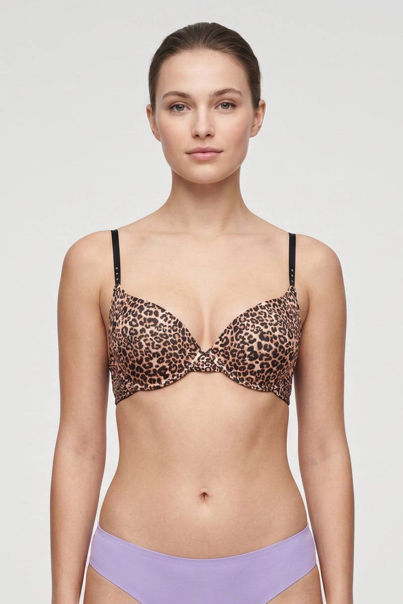 bebe Women 3 Pack Animal Print Padded Underwired Push Up Bra, Multicolor - Image 1