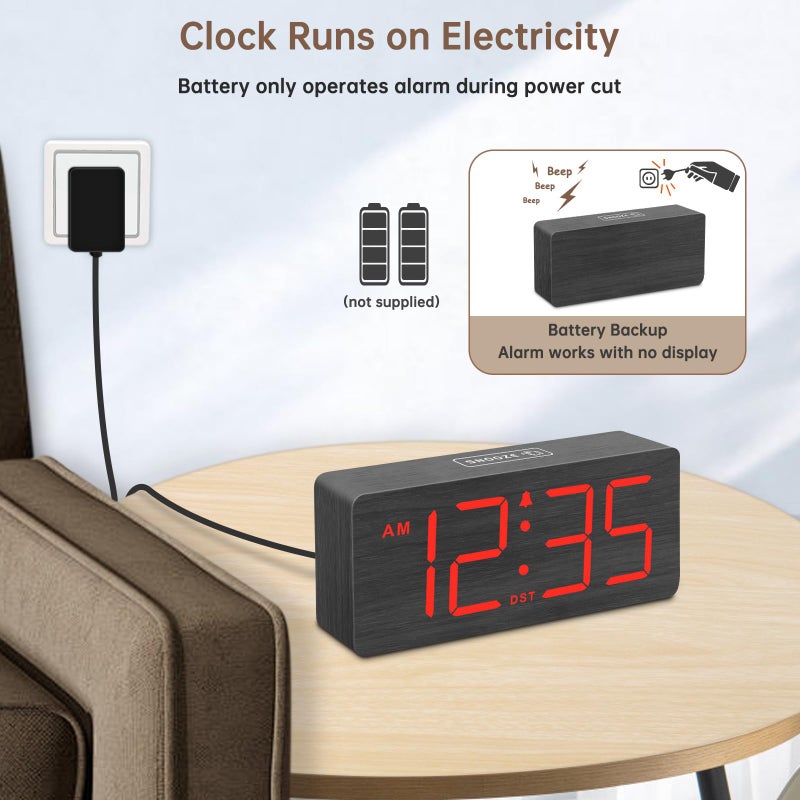 DreamSky Wooden Digital Alarm Clock for Bedroom - Desk Clocks for Living Room with Large Numbers, Loud Alarm for Heavy Sleepers with Volume Control, Dimmer, DST, Office Wood Decor (Plug in Clock) - Image 2