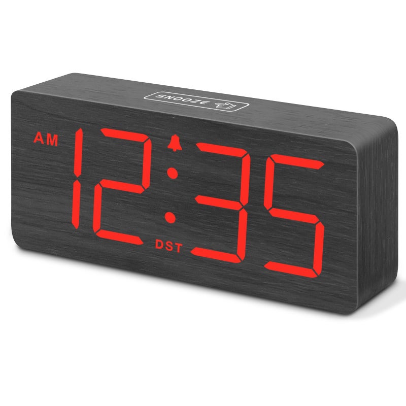 DreamSky Wooden Digital Alarm Clock for Bedroom - Desk Clocks for Living Room with Large Numbers, Loud Alarm for Heavy Sleepers with Volume Control, Dimmer, DST, Office Wood Decor (Plug in Clock) - Image 1