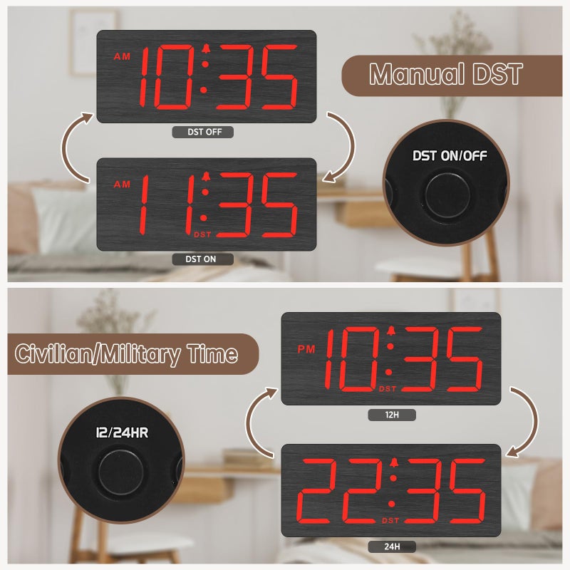 DreamSky Wooden Digital Alarm Clock for Bedroom - Desk Clocks for Living Room with Large Numbers, Loud Alarm for Heavy Sleepers with Volume Control, Dimmer, DST, Office Wood Decor (Plug in Clock) - Image 5