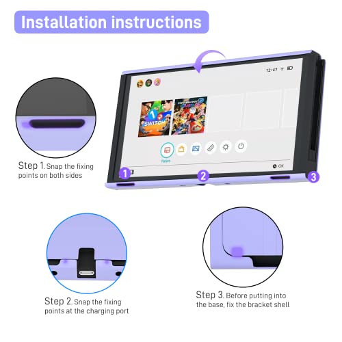 RHOTALL Protective Case Compatible with Nintendo Switch OLED, Dockable Shell for Console and Controller, Cute Accessories with Comfortable Grip Design - Purple - Image 3