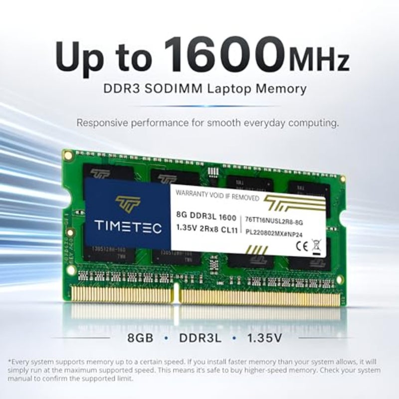 ذاكرة الوصول العشوائي للكمبيوتر المحمول: DDR3L/DDR3 1600 ميجا هرتز، طقم 16 جيجا بايت 2x8 جيجا بايت، 1.35 فولت/1.5 فولت، CL11، 2Rx8 مزدوج الرتبة، 204 دبوس SODIMM، غير ECC غير مخزنة - Image 2