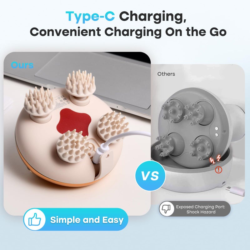 arboleaf مُدَلِّك فروة الرأس الكهربائي من أربوليف - مُدَلِّك الرأس لتخفيف التوتر والاسترخاء، 5 في 1 مع 128 عقدة تدليك، مُدَلِّك شعر مقاوم للماء مع 8 مخالب قابلة للإزالة لخدش القطط، هدية للأب والأم - Image 5