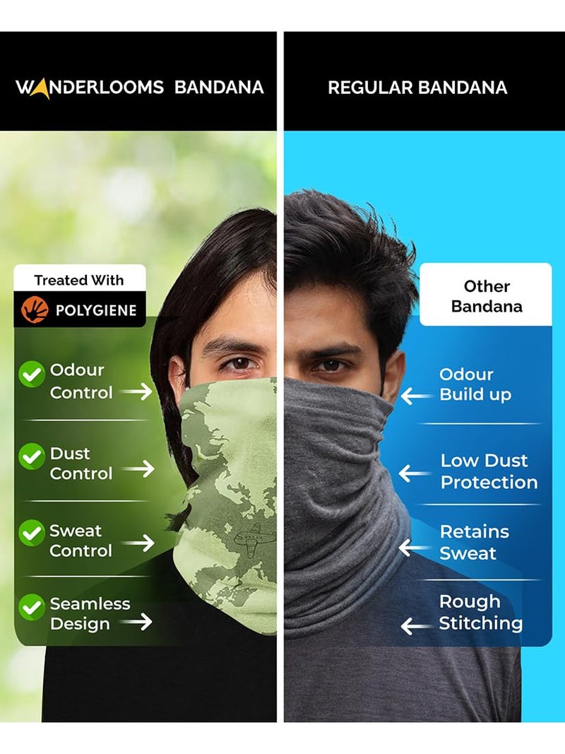 WANDERLOOMS Green-Wanderlust Unisex Bandana Mask to Cover Face & Head | Printed Headscarf for Hair | Multifunctional Bandana Scarf For Bike & Daily Commute | Scarf for Men & Women, Free Size - Image 4