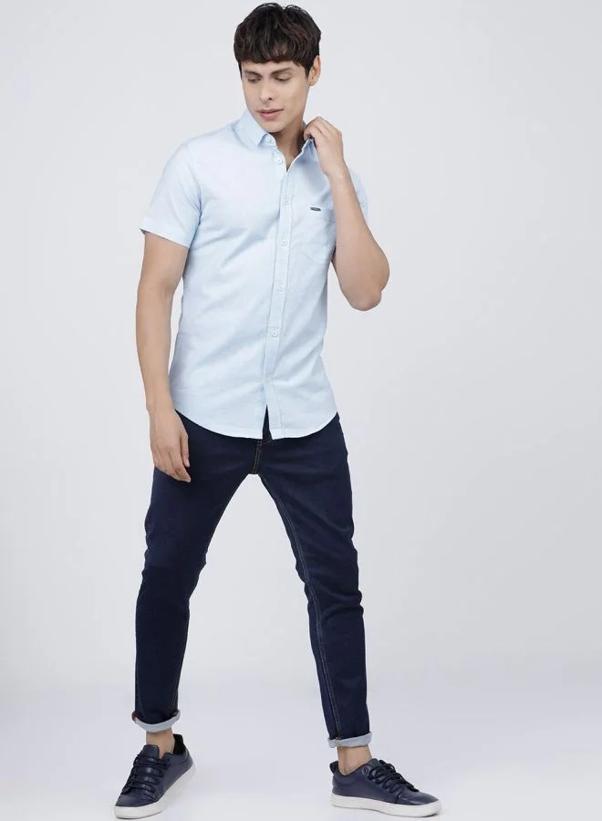 The Indian Garage Co Men Slim Fit Solid Half Sleeves Cutaway Collar Casual Shirt
