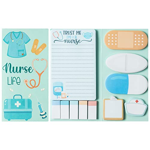 Xqumoi Nurse Sticky Notes Set, 550 Sheets, Cute Cartoon Medical Supplies Self-Stick Notes Pads Bundle Writing Memo Pads for Nursing Student Essentials Hospital Back to School Nurse Supplies Gift - Image 1