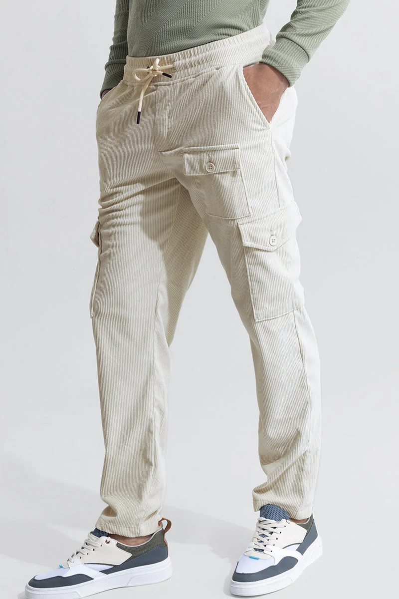 SNITCH Cullin Off-White Corduroy Cargo Pant