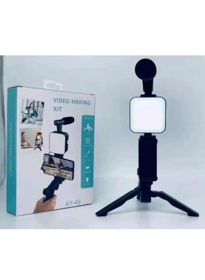 AY-49 Video Maker Kit with LED Lighting, Microphone, Tripod, Stand, and Remote – Next Generation for Live Streaming and YouTube – Black - Image 4