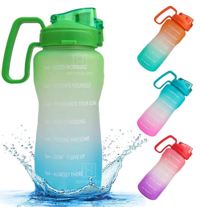 Spanker Plastic Ultima Motivational Water Bottle Half Gallon With Handle Time Marker Large Capacity 2000 Ml Leakproof Bpa Free Fitness Sports Water Bottle Green Blue Sstp - Image 1