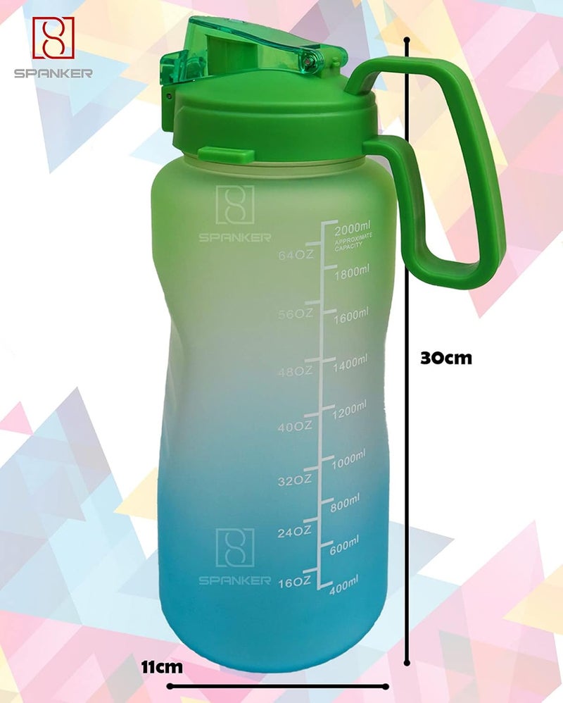 Spanker Plastic Ultima Motivational Water Bottle Half Gallon With Handle Time Marker Large Capacity 2000 Ml Leakproof Bpa Free Fitness Sports Water Bottle Green Blue Sstp - Image 5
