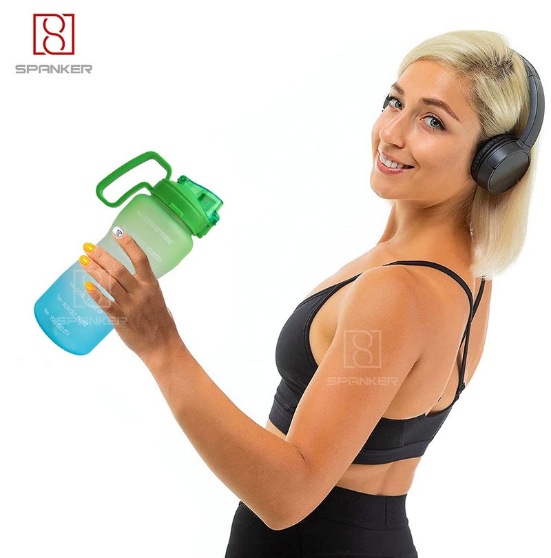 Spanker Plastic Ultima Motivational Water Bottle Half Gallon With Handle Time Marker Large Capacity 2000 Ml Leakproof Bpa Free Fitness Sports Water Bottle Green Blue Sstp - Image 3