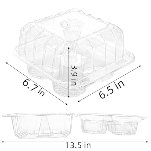 Coloch 50 Pack Clear Cupcake Box 4 Cavity Plastic Cupcake Holder with Deep Dome Disposable 4Compartment Dessert Container Bakery Carrying Box for Bakery Cupcake - Image 3