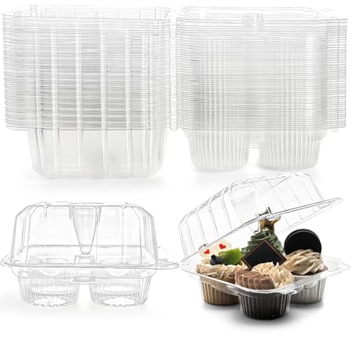 Coloch 50 Pack Clear Cupcake Box 4 Cavity Plastic Cupcake Holder with Deep Dome Disposable 4Compartment Dessert Container Bakery Carrying Box for Bakery Cupcake - Image 1