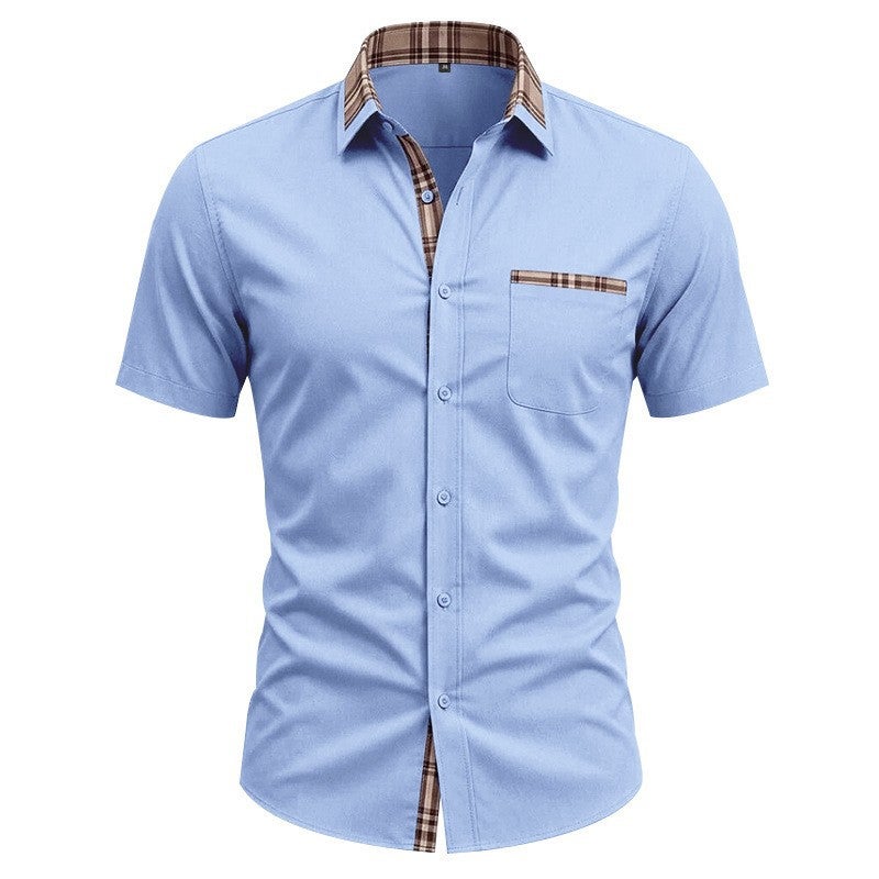 Men's Casual Colorblock Short Sleeve Button Down Shirt