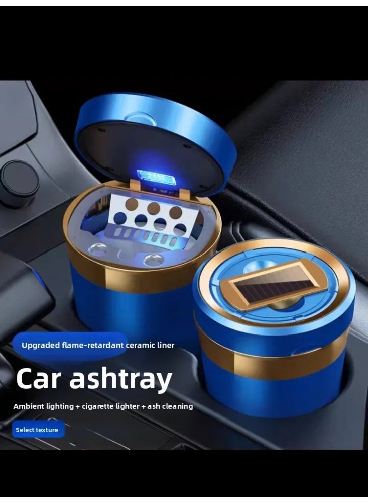 صينية سجائر سيارة شمسية مع ولاعة USB وإضاءة LED - كوب سيراميك داخلي مقاوم للحرارة لسيارات بي إم دبليو/مرسيدس/تويوتا (سلامة معتمدة) - Image 1