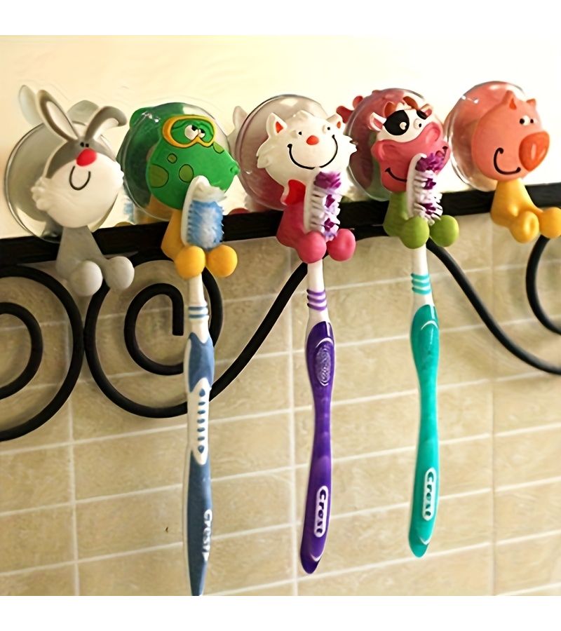 Kitten Cartoon Suction Cup Toothbrush Holder For Bathroom Wall Mount - Image 1