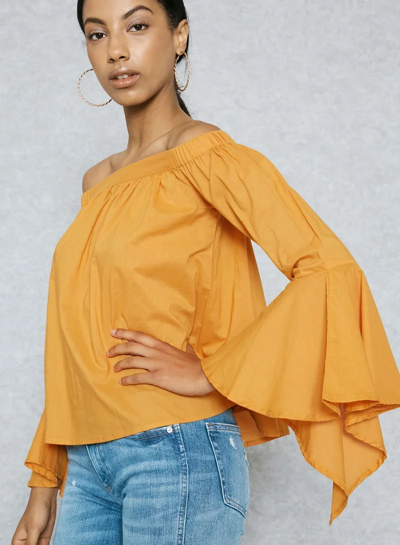 Ginger Ruffle Cuffed Bardot Top
