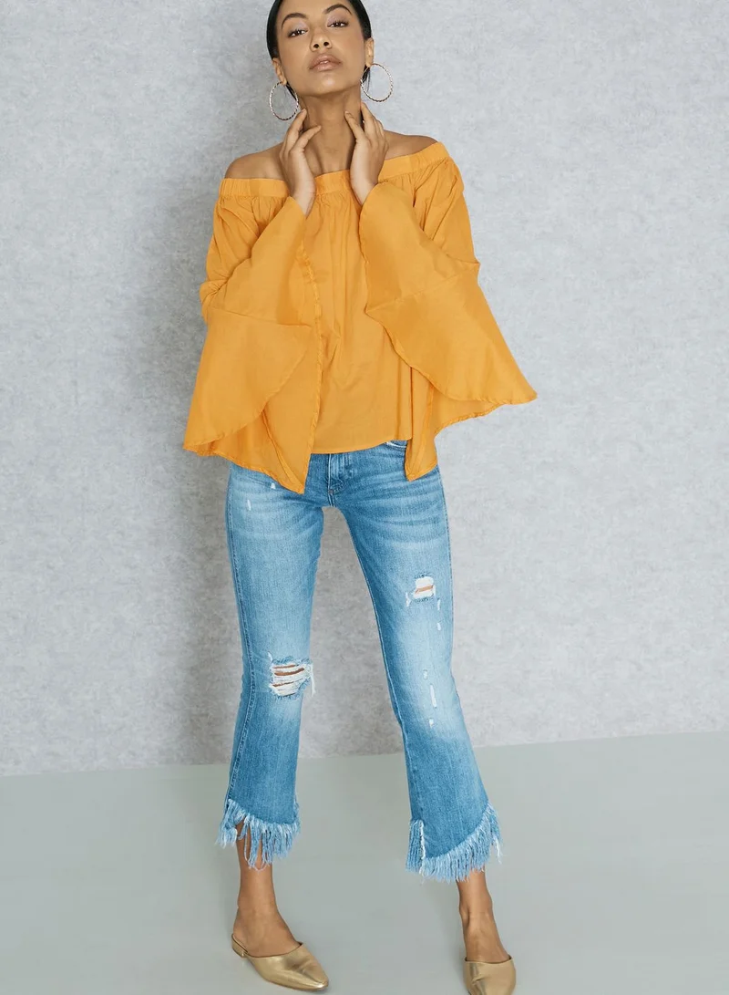 Ginger Ruffle Cuffed Bardot Top