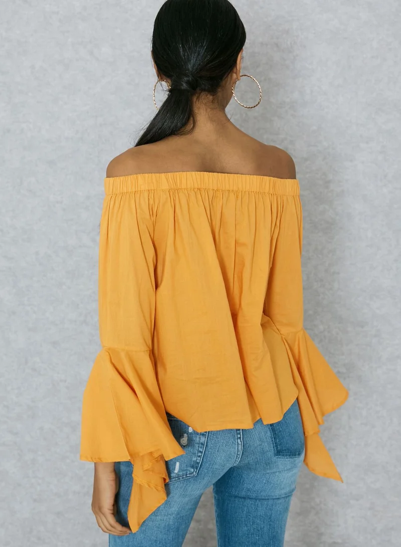 Ginger Ruffle Cuffed Bardot Top