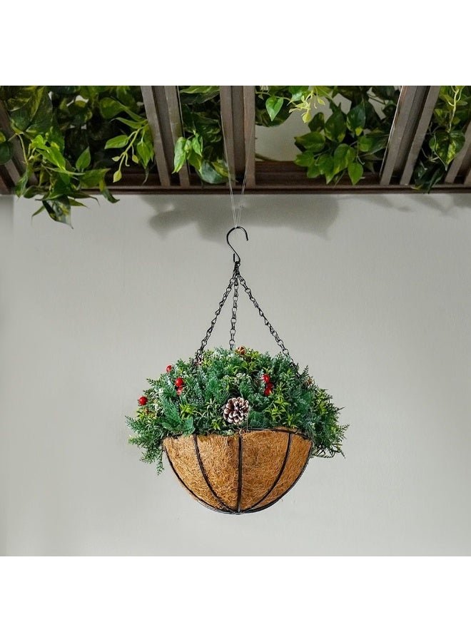 DANUBE HOME نبات صناعي معلق بسلة - نمط الصنوبر، نبات زينة مزيف للشرفة، المطبخ والديكور الداخلي، نباتات خضراء واقعية لمظهر طبيعي - أخضر - Image 1