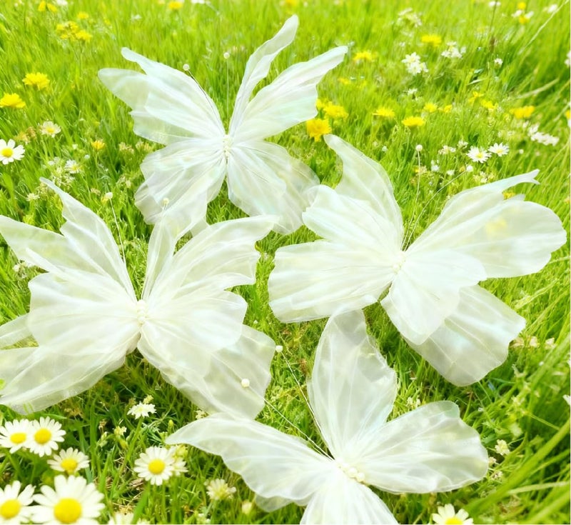 LCREATE LCREATE LCREATE 4 PCS Giant Artificial Butterfly Party Decorations 19.6inch 3D Silk Butterfly Hanging Wall Decorations for Baby Shower Decor Girls Women Birthday Party Wedding Homes Supplies (White（4PCS）) - Image 1