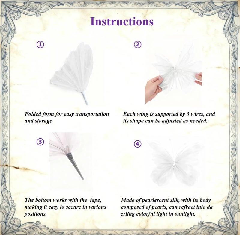 LCREATE LCREATE LCREATE 4 PCS Giant Artificial Butterfly Party Decorations 19.6inch 3D Silk Butterfly Hanging Wall Decorations for Baby Shower Decor Girls Women Birthday Party Wedding Homes Supplies (White（4PCS）) - Image 3