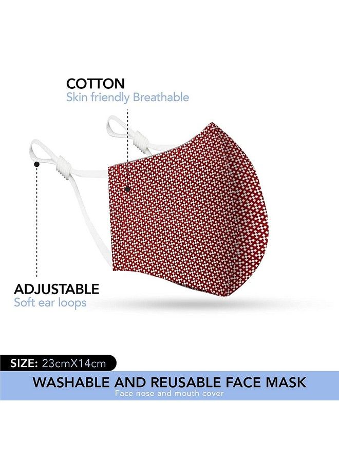 Maple Cotton Face Mask 5 Pack ; Handmade In India Washable Reusable ; Adjustable Ear Loops ; 3 Layers Cloth Face Masks For Women Men ; Dots Patterns - Image 3