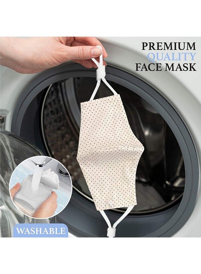 Maple Cotton Face Mask 5 Pack ; Handmade In India Washable Reusable ; Adjustable Ear Loops ; 3 Layers Cloth Face Masks For Women Men ; Dots Patterns - Image 5
