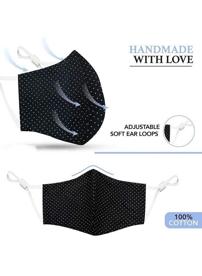 Maple Cotton Face Mask 5 Pack ; Handmade In India Washable Reusable ; Adjustable Ear Loops ; 3 Layers Cloth Face Masks For Women Men ; Dots Patterns - Image 4