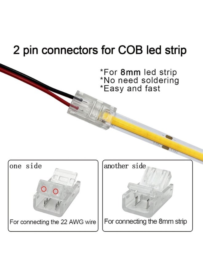 8-8mm Cob Led Strip Light Connectors 2 Pin, led Strip to Wire Solderless Transparent Track Lighting Adapter Connection with 19.68ft Led Wire Extension Cable for White Led Tape 12/24V - Image 3