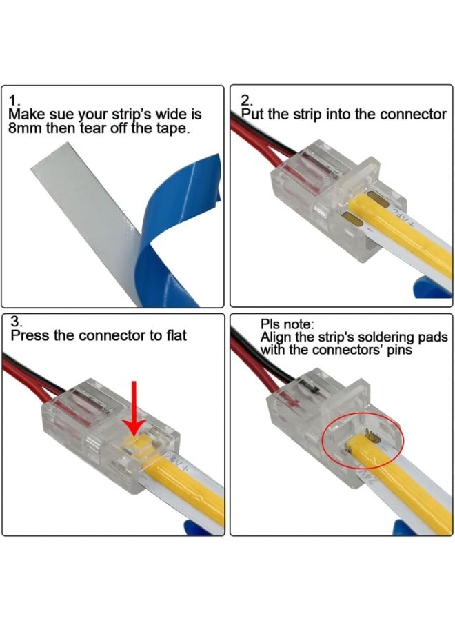 8-8mm Cob Led Strip Light Connectors 2 Pin, led Strip to Wire Solderless Transparent Track Lighting Adapter Connection with 19.68ft Led Wire Extension Cable for White Led Tape 12/24V - Image 4