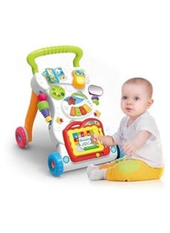 Generic Baby Walking Stroller Adjustable Speed, Musical Walking Training Car Toy with Drawing Board, Multi-Functional Motor Skills Pedal Toy for Kids Age 1+ 