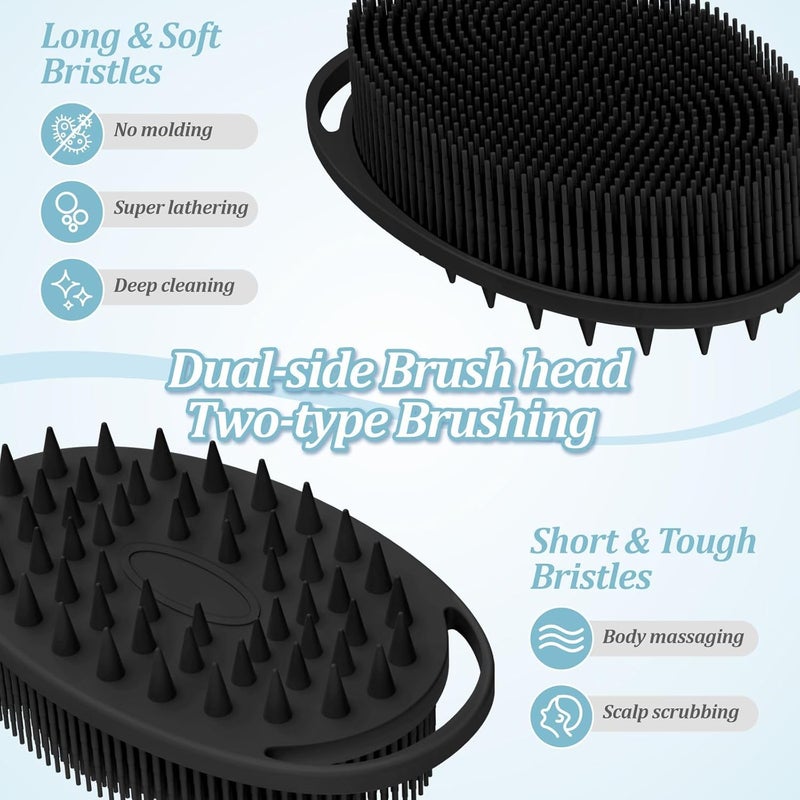 GEENOA Soft Silicone Body Scrubber Set 2PCS DualSide Silicone Loofah for Gentle Exfoliating and Scalp Massaging Hygienic Shower Scrubber Shampoo Brush for Kids Women Sensitive SkinBlackPink - Image 3