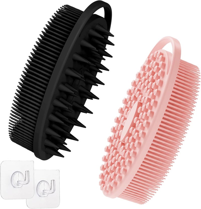 GEENOA Soft Silicone Body Scrubber Set 2PCS DualSide Silicone Loofah for Gentle Exfoliating and Scalp Massaging Hygienic Shower Scrubber Shampoo Brush for Kids Women Sensitive SkinBlackPink - Image 1