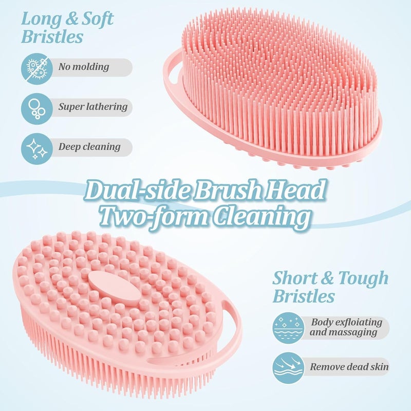 GEENOA Soft Silicone Body Scrubber Set 2PCS DualSide Silicone Loofah for Gentle Exfoliating and Scalp Massaging Hygienic Shower Scrubber Shampoo Brush for Kids Women Sensitive SkinBlackPink - Image 4