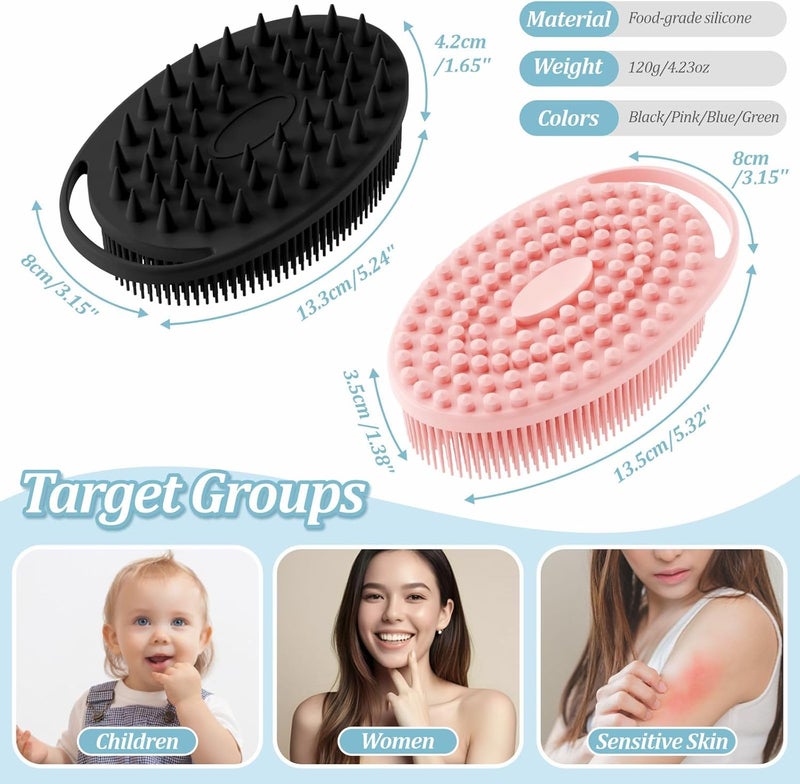 GEENOA Soft Silicone Body Scrubber Set 2PCS DualSide Silicone Loofah for Gentle Exfoliating and Scalp Massaging Hygienic Shower Scrubber Shampoo Brush for Kids Women Sensitive SkinBlackPink - Image 2