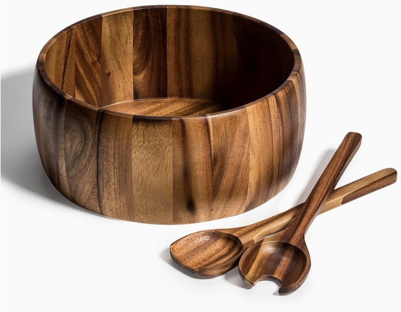Acacia Wood Extra Large Salad Bowl Set with Servers Brown  - Image 2