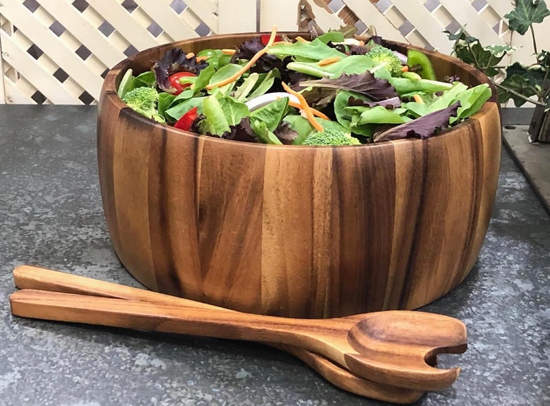 Acacia Wood Extra Large Salad Bowl Set with Servers Brown  - Image 1