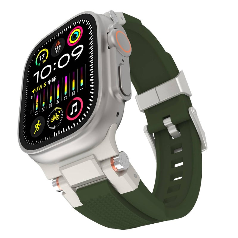 سوار ساعة ذكية سوار رياضي من السيليكون متوافق باللون أخضر قابل للتعديل مع Apple Watch 42/44/45/49mm بملاءمة قابلة للتعديل وحزام بديل - Image 1