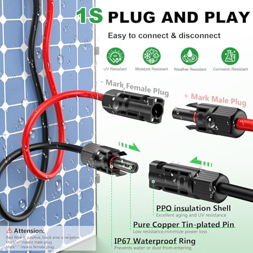 Oududianzi Solar Extension Cable 100Ft, Solar Wire 10AWG, Tinned Copper PV Cable 10Gauge, Solar Panel Wires and connectors for Home RV Boat Camping Off-Grid Solar System, Set of 2 - Image 4