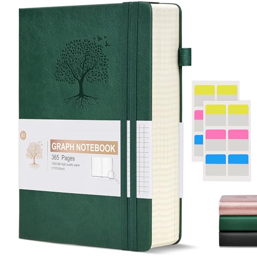 Ansopu Graph Paper Notebook Journal, 360 Numbered Pages Grid Notebooks, Thick 100gsm Graphing Paper Journals for Writing Women Men, A5 Large Hardcover Leather Graph Notebook 5.75'' × 8.38'' Green - Image 1